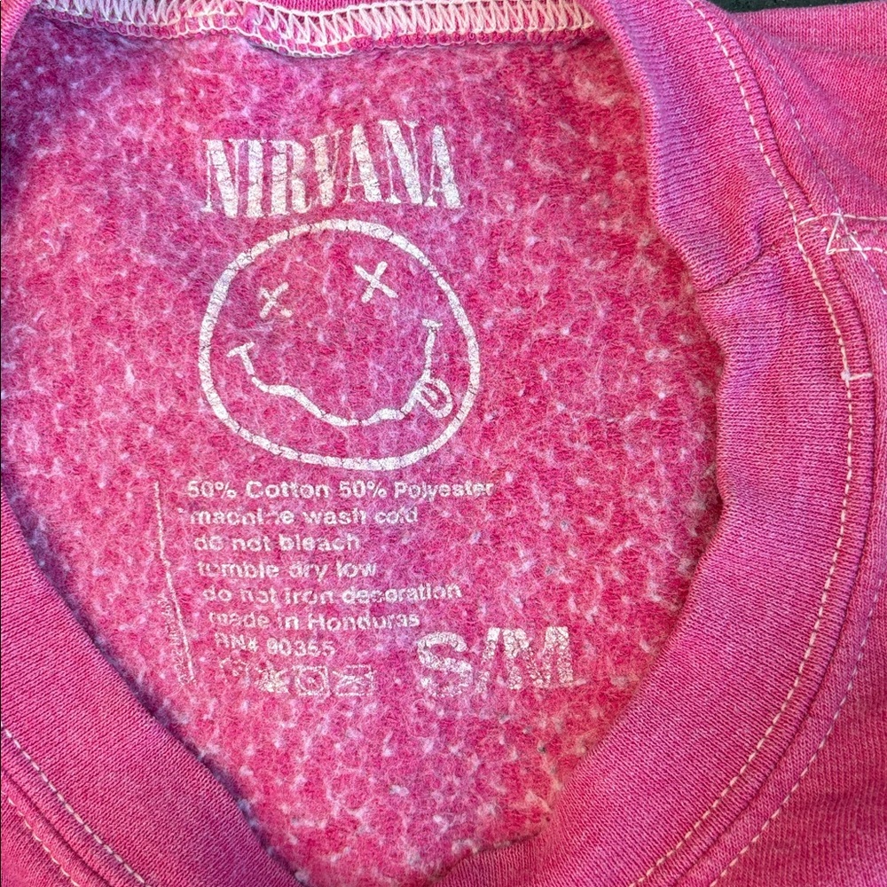 Pink Smiley Nirvana Sweatshirt Oversized Sweat Top S - M - Picture 5 of 5